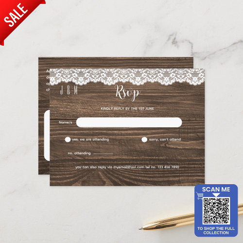 Rustic White Lace Wedding RSVP For Matching Inv Postcard