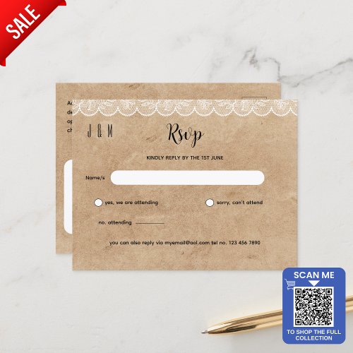 Rustic White Lace Wedding RSVP For Matching Inv Postcard
