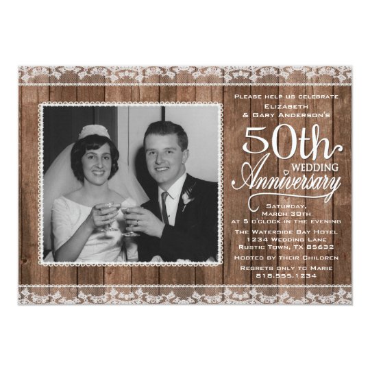Rustic White Lace & Wood 50th Wedding Anniversary Card | Zazzle.com