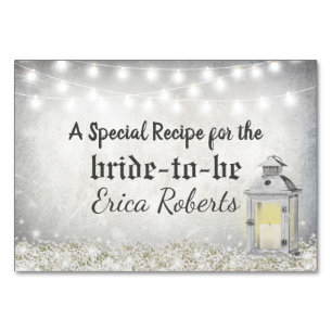 Rustic White Lantern Bridal Shower Recipe Card