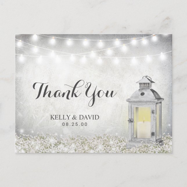Rustic White Lantern Country Wedding Thank You Postcard (Front)