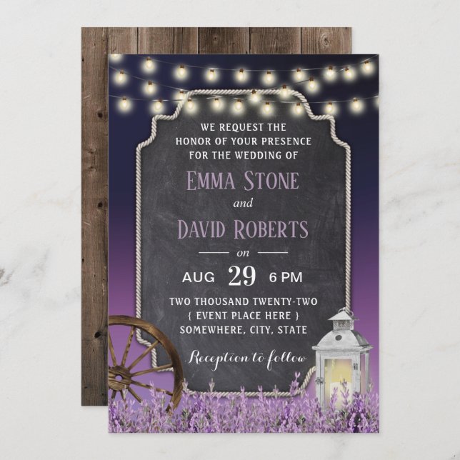 Rustic White Lantern Purple Floral Wedding  Invitation (Front/Back)