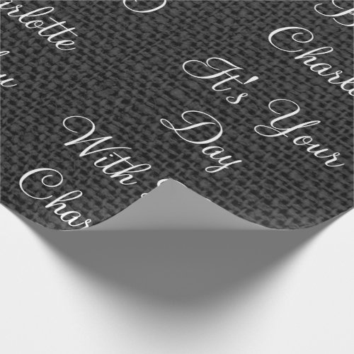 Rustic  White Linen Black Graphite Personalized Wrapping Paper