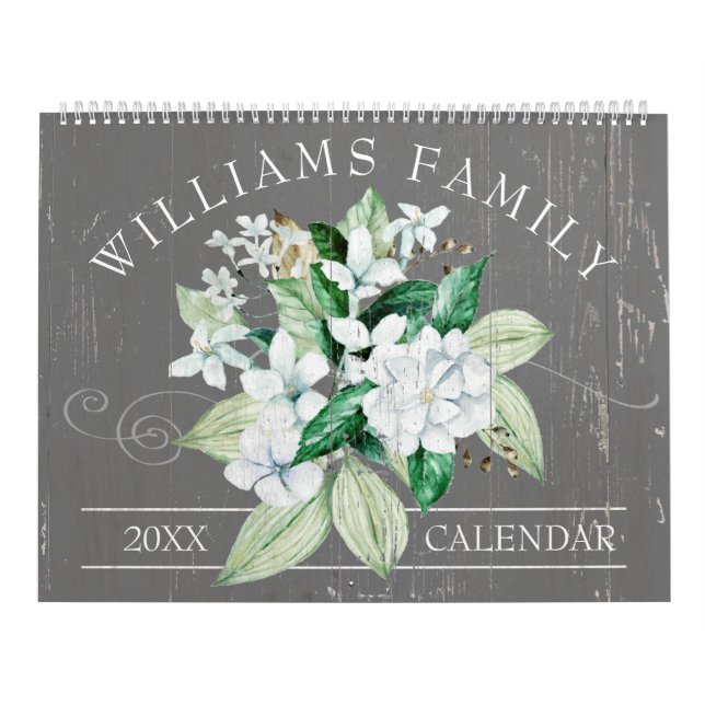 Rustic White Magnolia Floral Custom 2023 Photo Calendar (Cover)