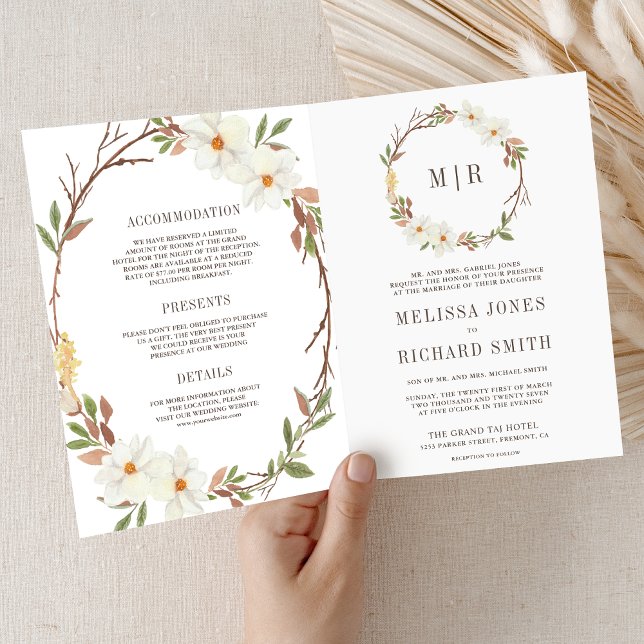 Rustic White Magnolia Floral QR Code Wedding Invitation (Creator Uploaded)