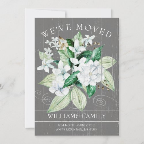 Rustic White Magnolia Watercolor Floral Moving Announcement