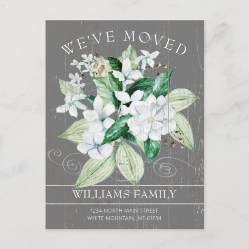 Rustic White Magnolia Watercolor Floral Moving Announcement Postcard