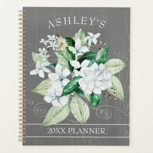 Rustic White Magnolia Watercolor Floral Name 2022 Planner