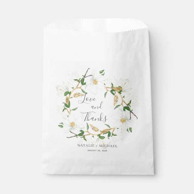 Rustic White Magnolia Wreath Custom Wedding  Favor Bag (Front)