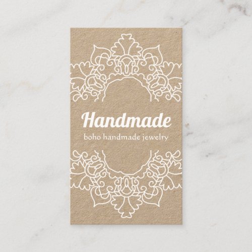 Rustic White Mandala Handmade Boho Chic Business Card