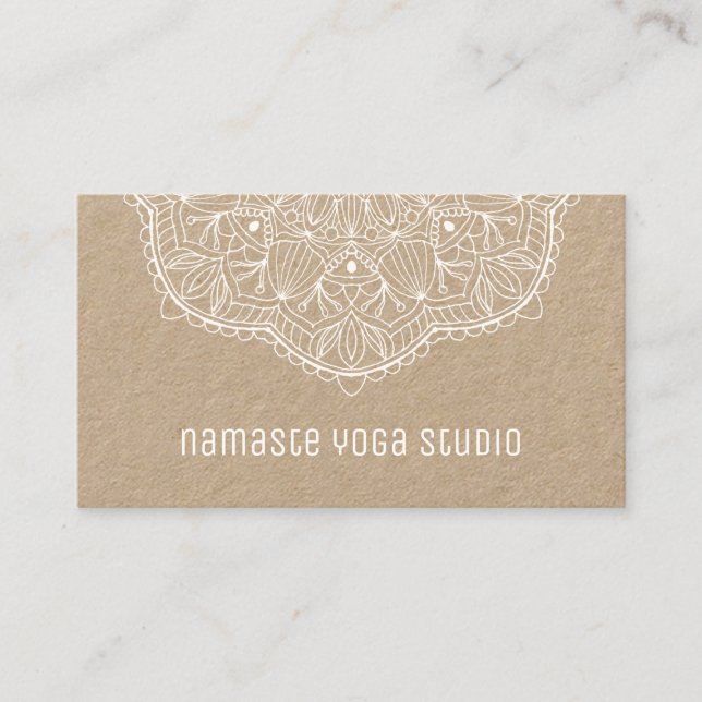 Rustic White Mandala Yoga Studio Instructor  Business Card (Front)