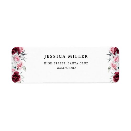 Rustic White Maroon Rose Floral Wedding Address Label