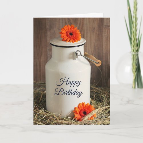 Rustic White Milk Jug with Flowers Birthday Card