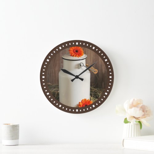 Rustic White Milk Jug with Flowers Large Clock