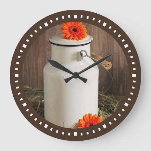 Rustic White Milk Jug with Flowers Large Clock