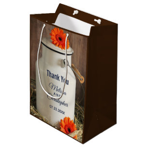 Rustic White Milk Jug with Flowers Wedding Medium Gift Bag