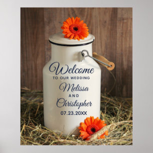 Rustic White Milk Jug with Flowers Wedding Welcome Poster