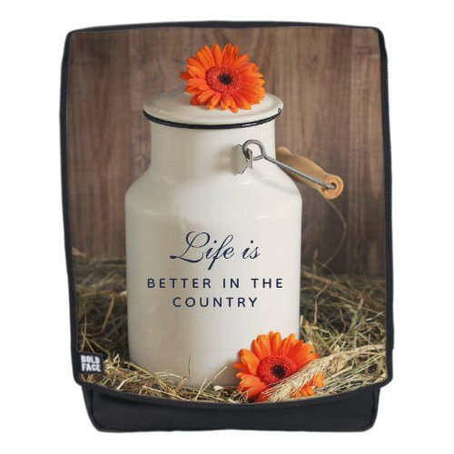 Rustic White Milk Jug with Orange Flowers Photo Backpack