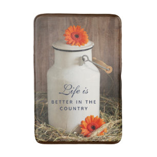 Rustic White Milk Jug with Orange Flowers Photo Bath Mat