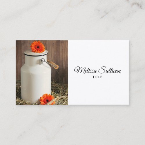 Rustic White Milk Jug with Orange Flowers Photo Business Card