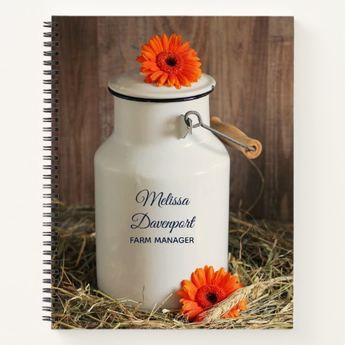 Rustic White Milk Jug with Orange Flowers Photo Notebook