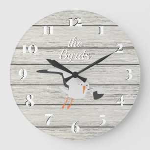 Rustic White Painted Board Coastal Seagull Large Clock