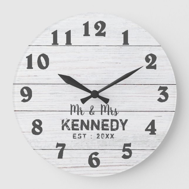 Rustic White Pallet Wood Mr And Mrs Wedding   Large Clock (Front)