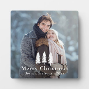 Rustic White Pine Trees Christmas Holiday Photo Plaque