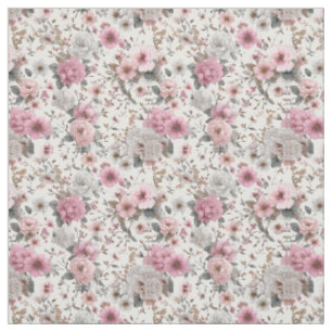 Rustic White Pink Botanical Pastel Vintage Floral  Fabric