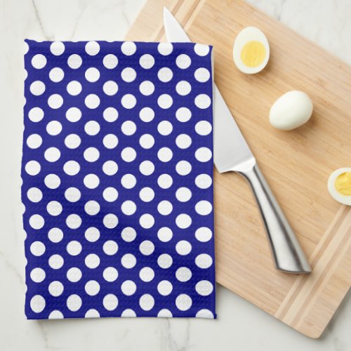 Rustic White Polka Dots Template Navy Blue Retro Kitchen Towel