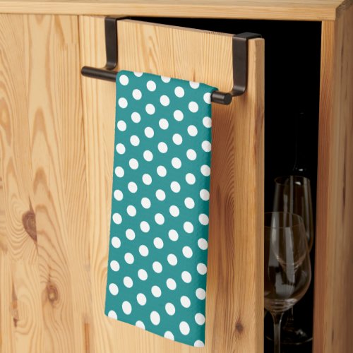 Rustic White Polka Dots Template Teal Blue Custom Kitchen Towel