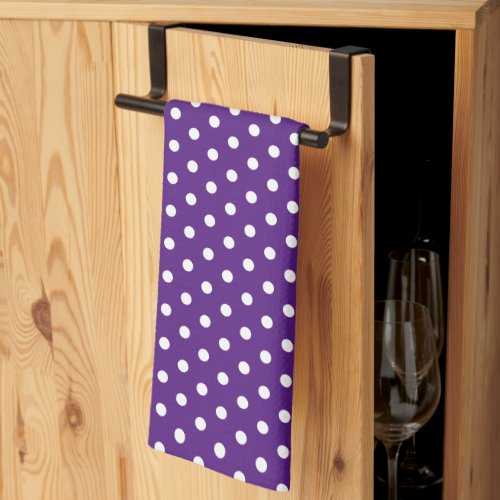 Rustic White Polka Dots Vintage Retro Royal Purple Kitchen Towel