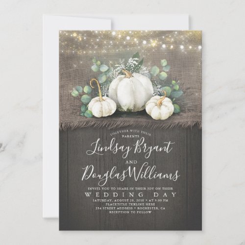 Rustic White Pumpkin and Babys Breath Wedding Invitation