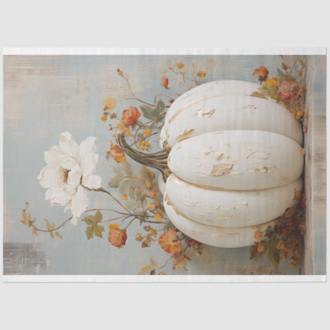 Rustic White Pumpkin and Floral Tissue Paper (Front)