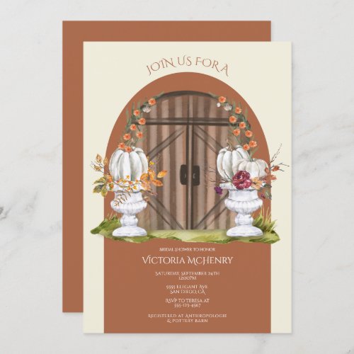 Rustic White Pumpkin Arch Bridal Shower Invitation