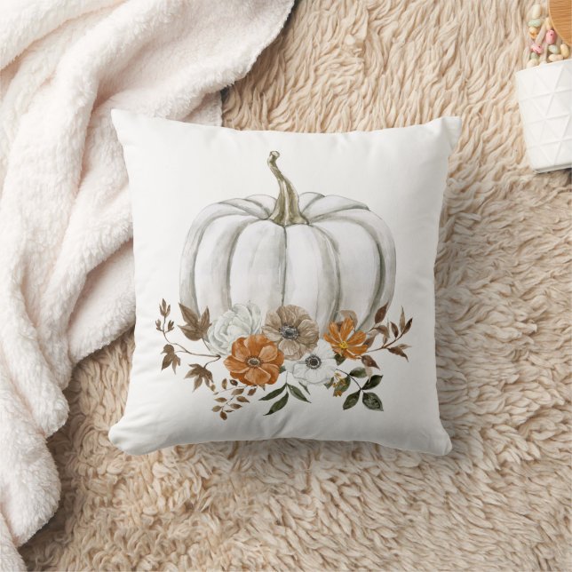 Rustic White Pumpkin Autumn Fall Throw Pillow (Blanket)
