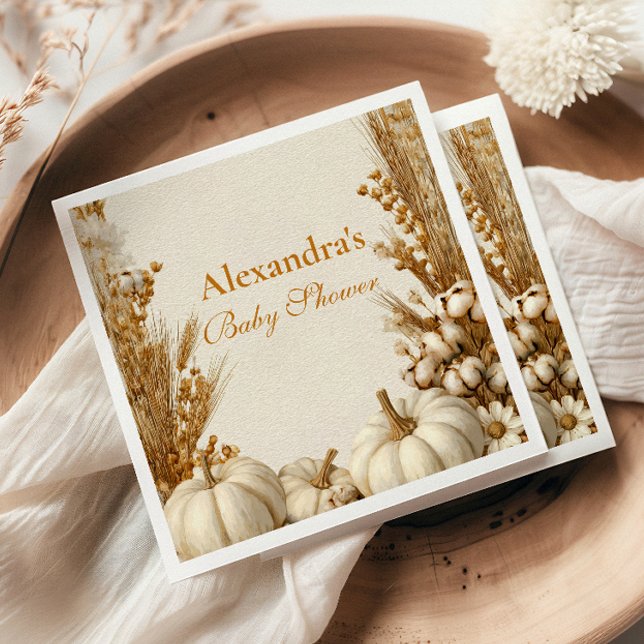 Rustic White Pumpkin Baby Shower Napkins (Creator Uploaded)
