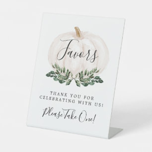 Rustic White Pumpkin Favors Please Take One  Pedestal Sign
