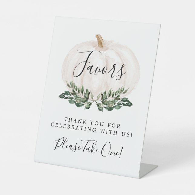 Rustic White Pumpkin Favors Please Take One  Pedestal Sign (Front)