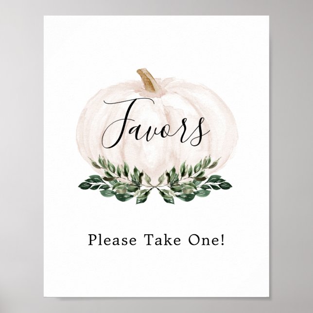 Rustic White Pumpkin Favors Please Take One Sign (Front)