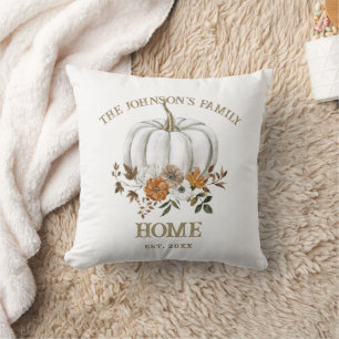 Rustic White Pumpkin Floral Autumn Family Home Throw Pillow
