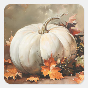 Rustic White Pumpkin Painting Square Sticker