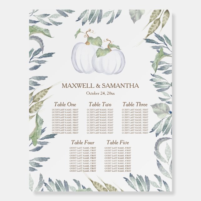 Rustic White Pumpkin SEATING CHART Foam Board (Front)