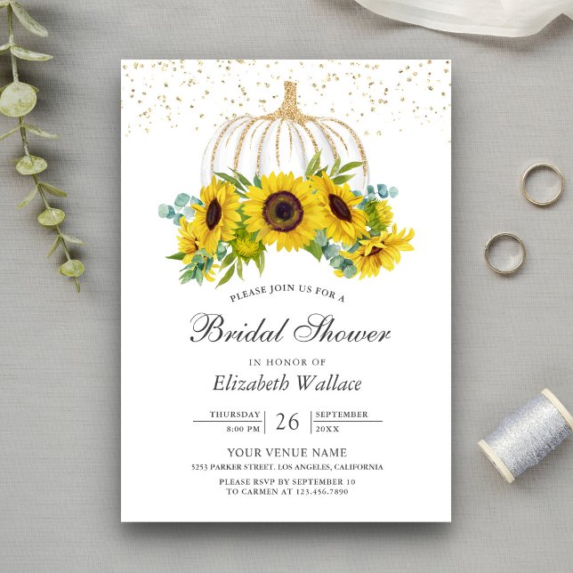 Rustic White Pumpkin Sunflowers Bridal Shower Invitation (Creator Uploaded)
