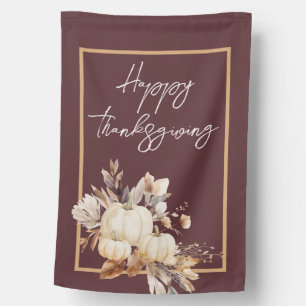 Rustic White Pumpkin Thanksgiving House Flag