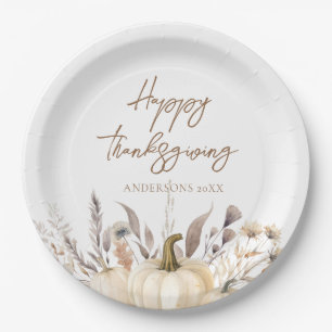 Rustic White Pumpkin Thanksgiving Paper Plates