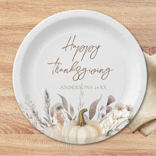 Rustic White Pumpkin Thanksgiving Paper Plates