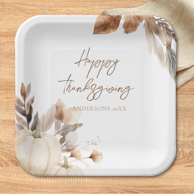 Rustic White Pumpkin Thanksgiving Paper Plates (Creator Uploaded)