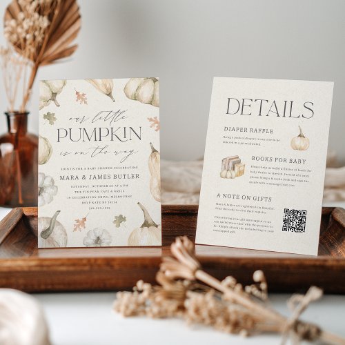Rustic White Pumpkins All in One Baby Shower Invitation