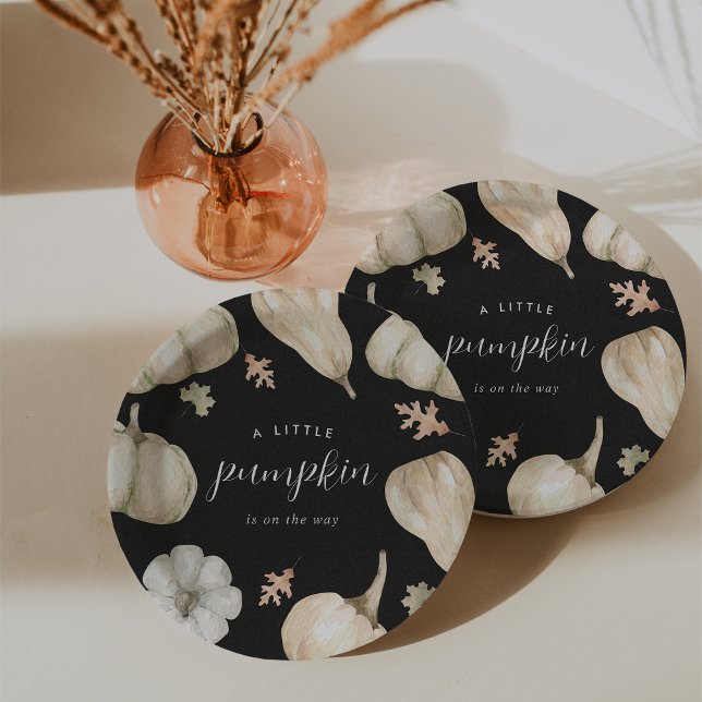 Rustic White Pumpkins Fall Baby Shower Paper Plates (Creator Uploaded)
